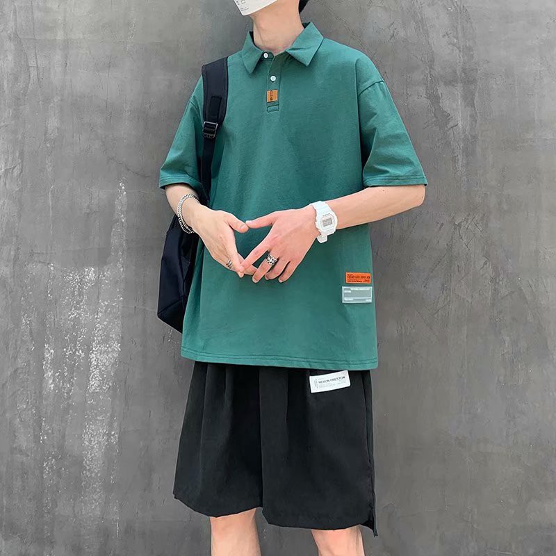 Áo thun polo tay ngắn dáng rộng phong cách Hàn Quốc cho nam