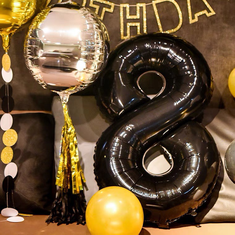Bóng số tuổi màu đen Trang Trí sinh nhật thôi nôi happby birthday đẹp cho bé trai bé gái cỡ lớn 70cm