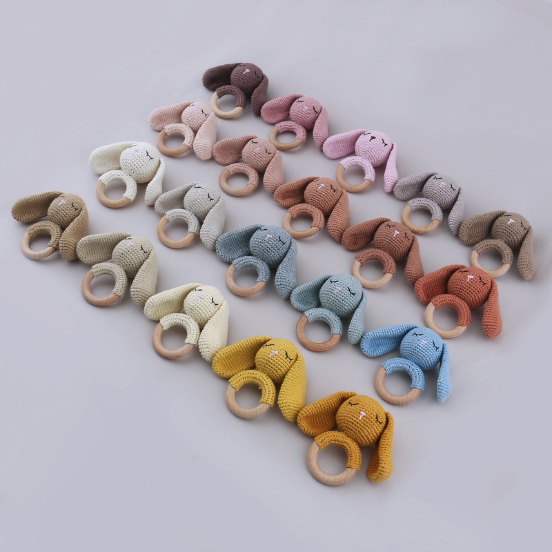 1 Đồ Chơi Lục Lạc Cầm Tay Hình Thỏ Đan Len Không BPA Có Chuông Di Động Hỗ Trợ Giáo Dục Bé Sơ Sinh