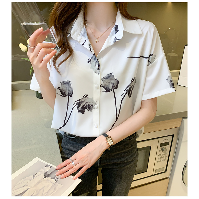 Áo Sơ Mi Voan Ngắn Tay In Họa Tiết Hoa Thanh Lịch Dành Cho Nữ | BigBuy360 - bigbuy360.vn