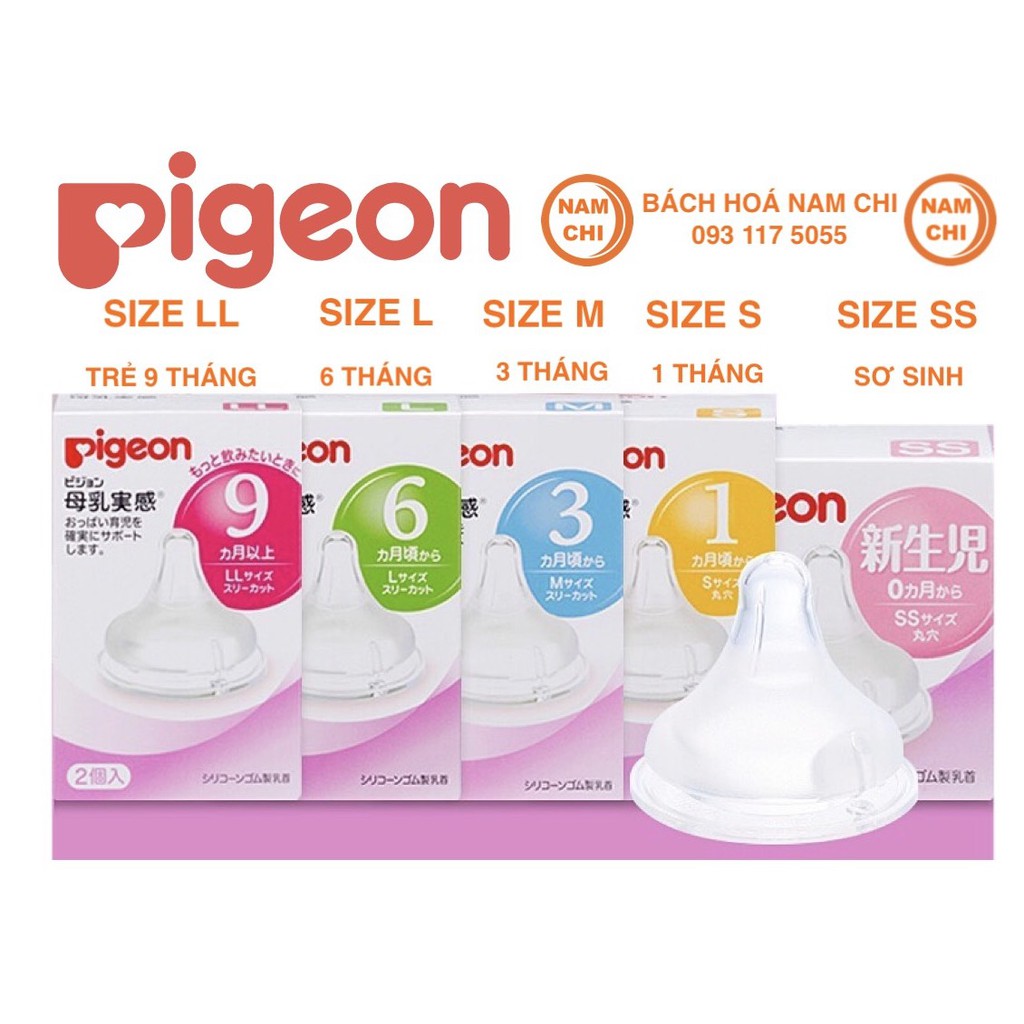 [ĐỦ SIZE] Núm Ti Silicon Bình Cổ Rộng Pigeon Nhật Nội Địa GIÁ BÁN 1 CÁI (MUA 2 CÁI MỚI KÈM VỎ HỘP)