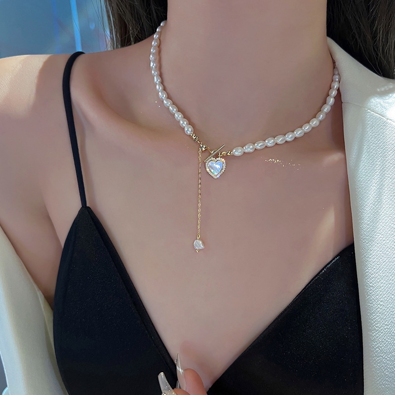 Vòng cổ Chuỗi Ngọc Trai Mặt Trái Tim Thời Trang Cho Nữ