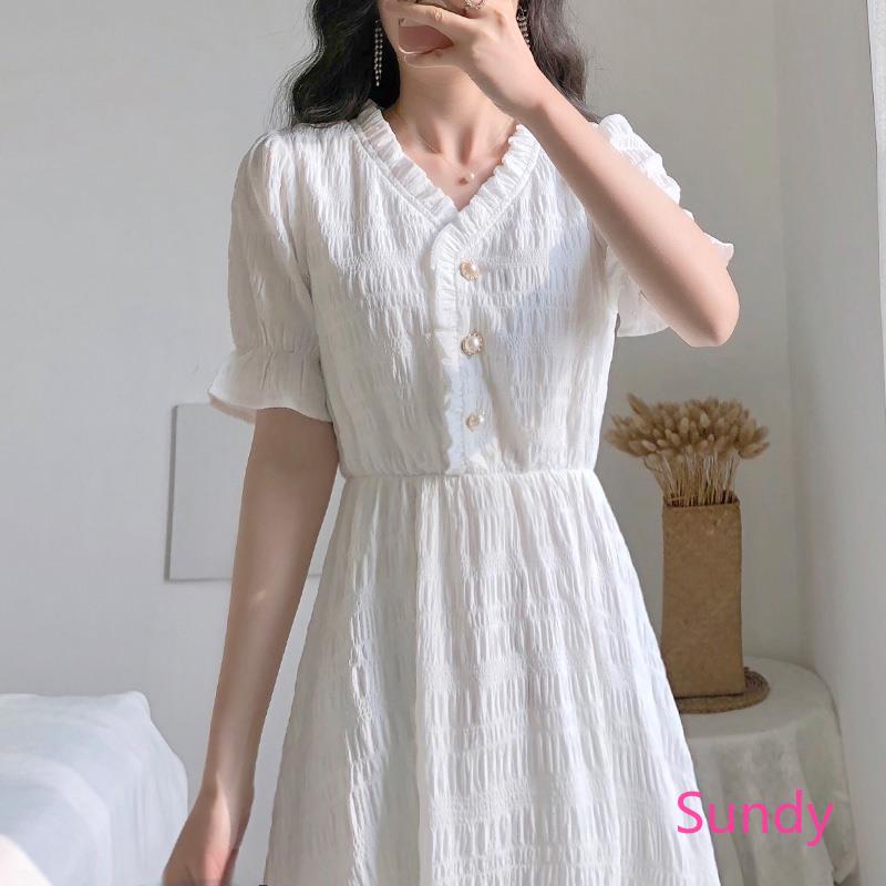 Đầm màu trắng phong cách Pháp retro sang trọng cho nữ