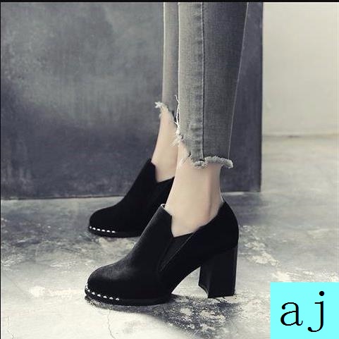 Giày bốt cao gót đế dày phong cách Hàn Quốc thời trang 2021 cho nữ