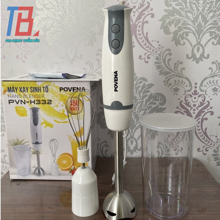 Máy xay cầm tay Povena PVN-H332 (3 trong 1) công suất 450W có đánh trứng - Hàng chính hãng BH 12 tháng