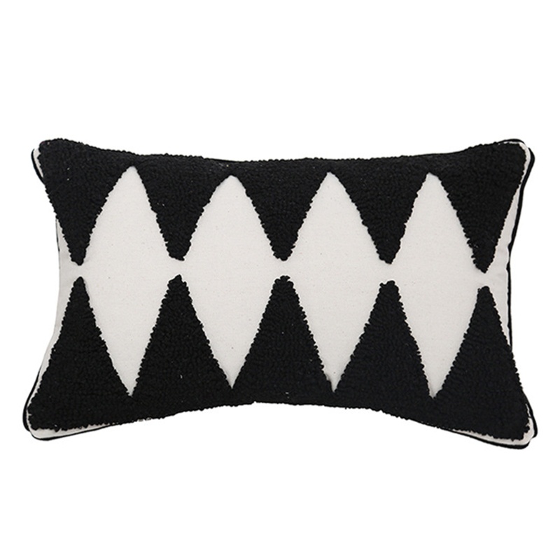 Xiangbao Vỏ Gối Dệt Tufted Hình Học Kẻ Sọc Caro Phong Cách Morocco Boho Màu Trắng Đen Co