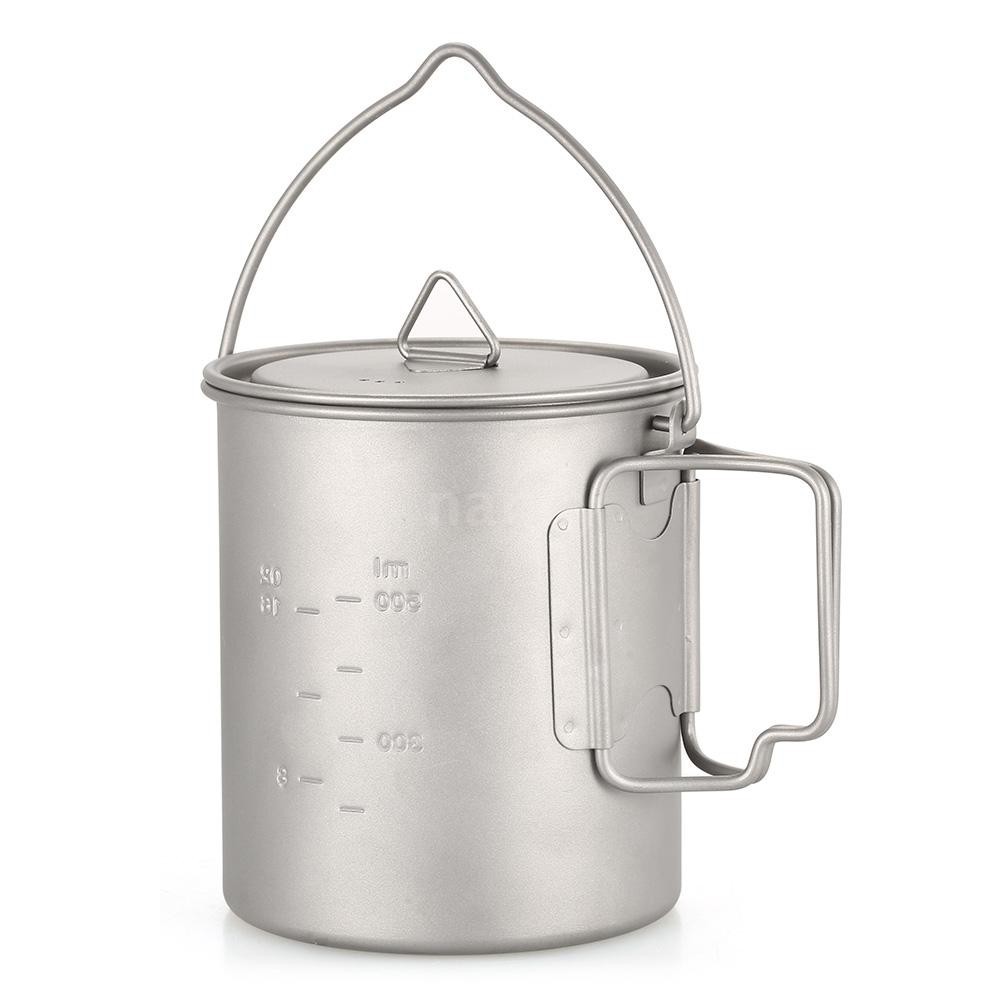 Soong nồi titan TOMSHOO 750ml có nắp và tay cầm xếp lại cắm trại ngoài trời nấu ăn dã ngoại