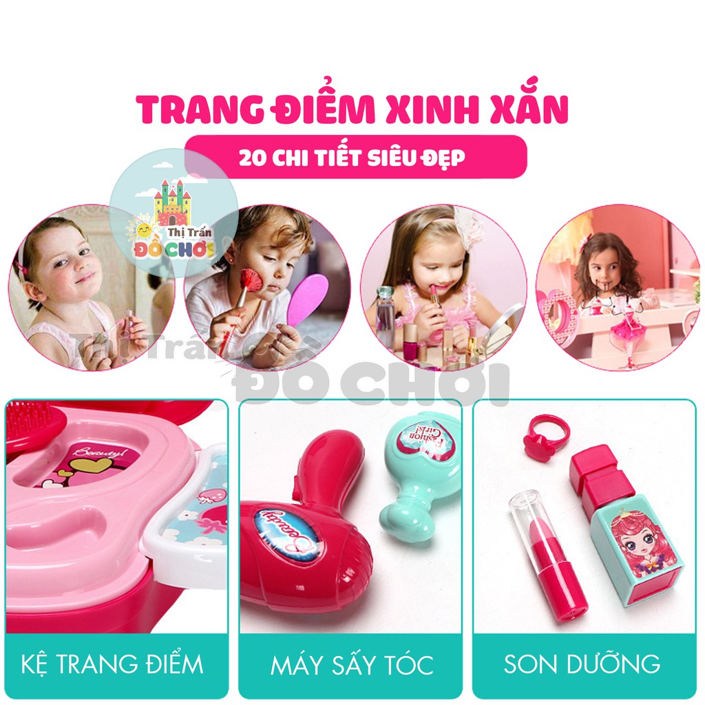 Bộ đồ chơi trang điểm cho bé gái 20 chi tiết hình chuột hồng đáng yêu WD-S37 -Thị trấn đồ chơi