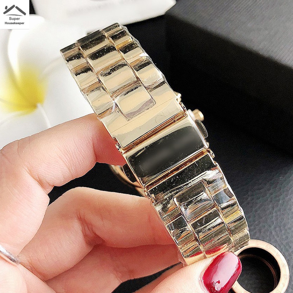 Mk Đồng Hồ Đeo Tay Dây Inox Đính Đá Thiết Kế Đơn Giản Thời Trang Cho Nam Và Nữ