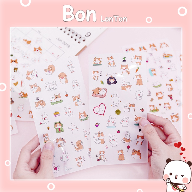 6 miếng Sticker cute thỏ gấu, hình dán cute, sticker trang trí sổ, decor bàn học đáng yêu dễ thương giá rẻ