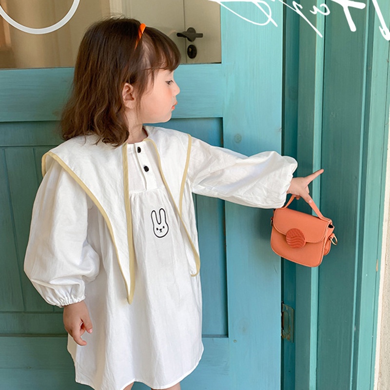 Đầm công chúa tay dài phồng cổ bẻ phong cách Hàn Quốc thời trang mùa thu xinh xắn dành cho bé gái