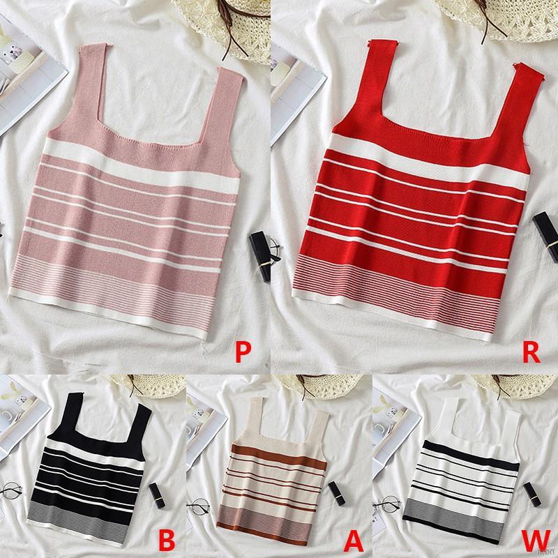 Áo Hai Dây Dệt Kim Hoạ Tiết Kẻ Sọc Kiểu Dáng Quyến Rũ