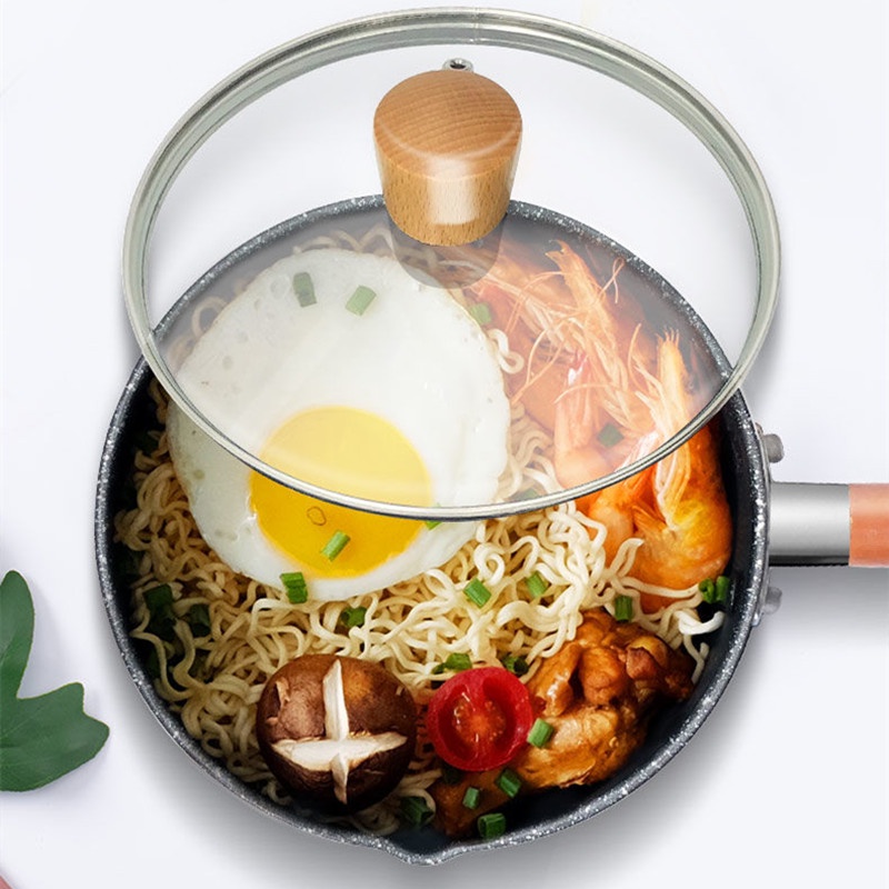 【In Stock】Japanese Aluminium Snow Pan Black Non Stick Baby Pot Hot Milk Noodle Cooking Pot Soup Pot Induction Cooker