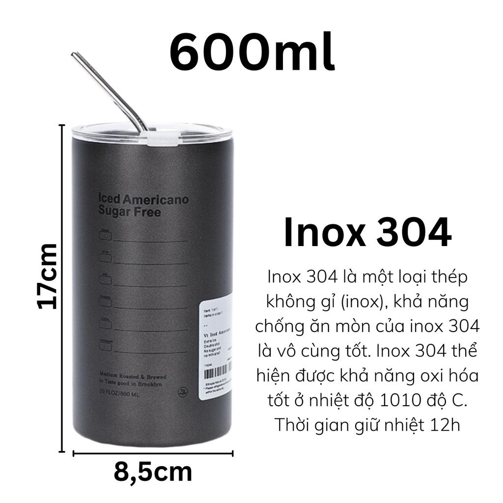 Bình đựng nước giữ nhiệt in chữ Americano dung tích 600ml, bình nước giữ nhiệt inox 304 _ GICMAN