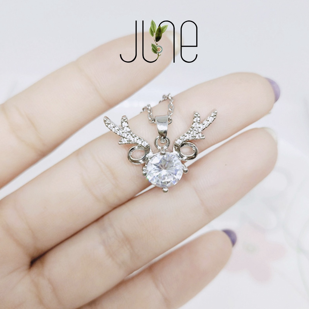 Dây chuyền bạc S925 cho nữ sừng tuần lộc đính đá màu bạc sang chảnh thời trang Hàn Quốc June accessories