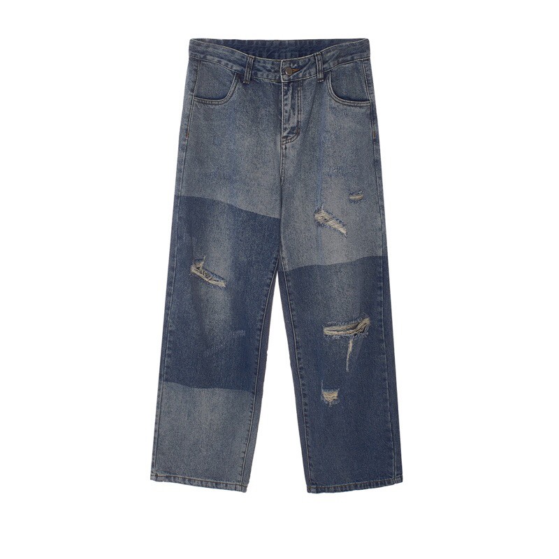 QUẦN JEAN UNISEX WASH 2 MÀU RÁCH GỐI