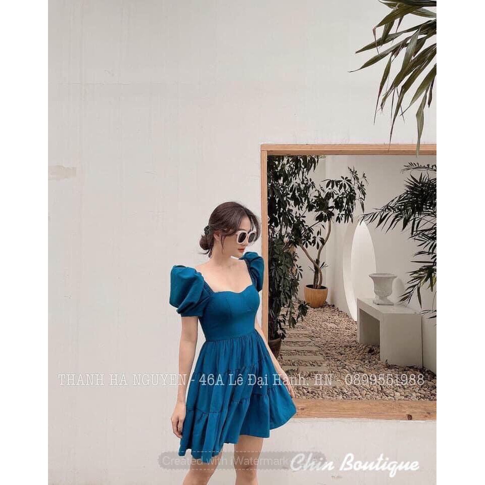 [Mã WAMT1505 giảm 10K đơn 0K] VÁY XANH CÚP NGỰC 3 TẦNG CỔ VUÔNG- ẢNH THẬT | BigBuy360 - bigbuy360.vn