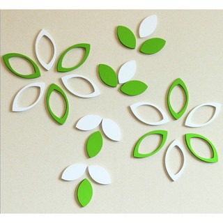 Bộ 6 lá kép trang trí dán tường 3D gỗ (xanh, trắng, đen)