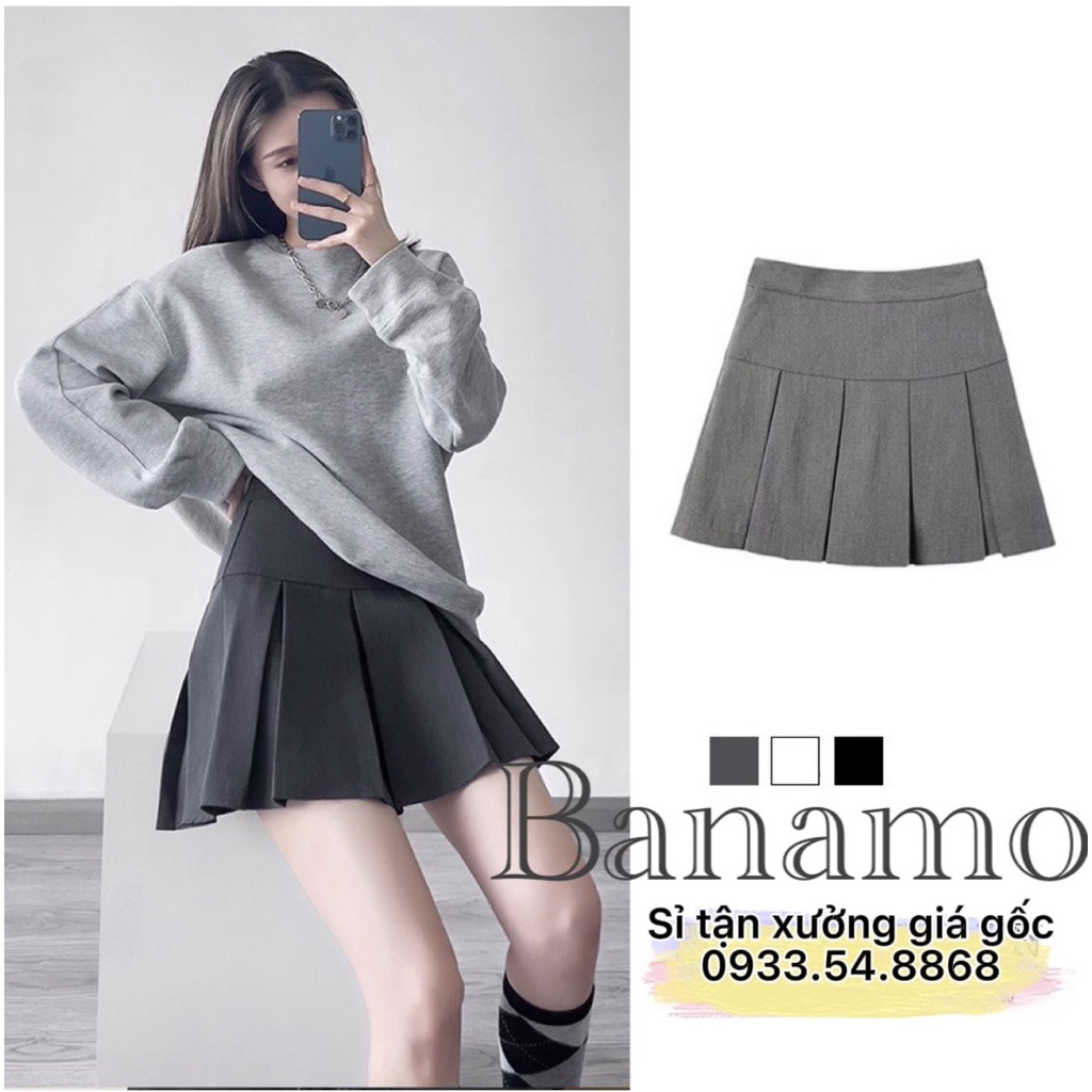 Chân váy tennis xếp ly to 3 màu trendy đen trắng xám thời trang Banamo Fashion 5321 | BigBuy360 - bigbuy360.vn