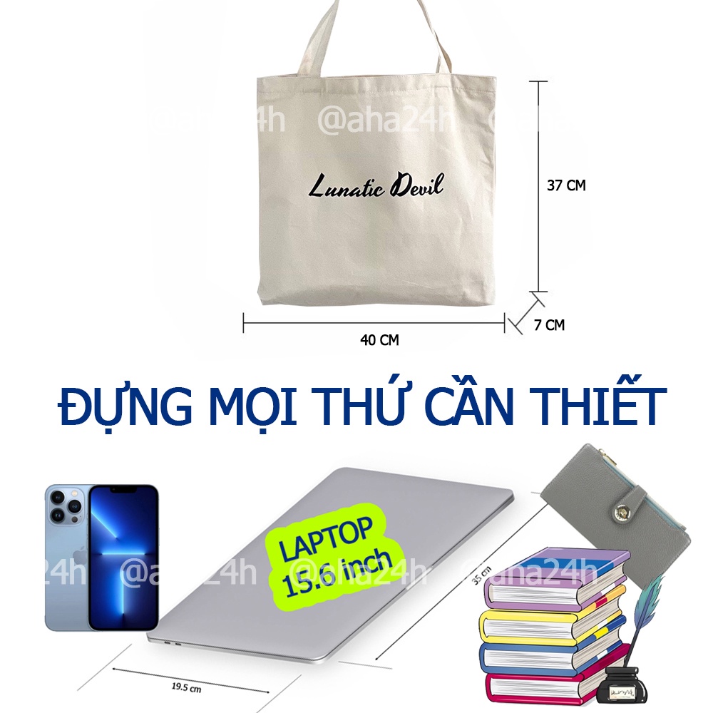 Túi tote vải canvas đi học đi chơi có khóa kéo hàn quốc đeo vai in Lunatic Devil AH1652