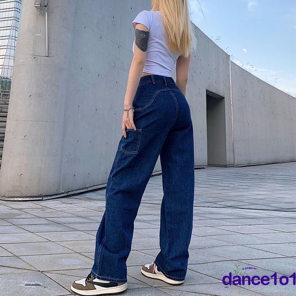 Quần jeans dài lưng cao ống đứng thời trang cho nữ