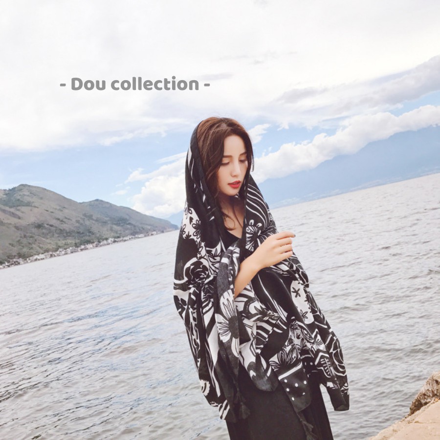 [Nowship2h] Khăn Choàng Cổ Boho Họa Tiết Thổ Cẩm Du Lich Biên Vintage - Chất Liệu Cotton - Size:90x180cm - Mã KC007