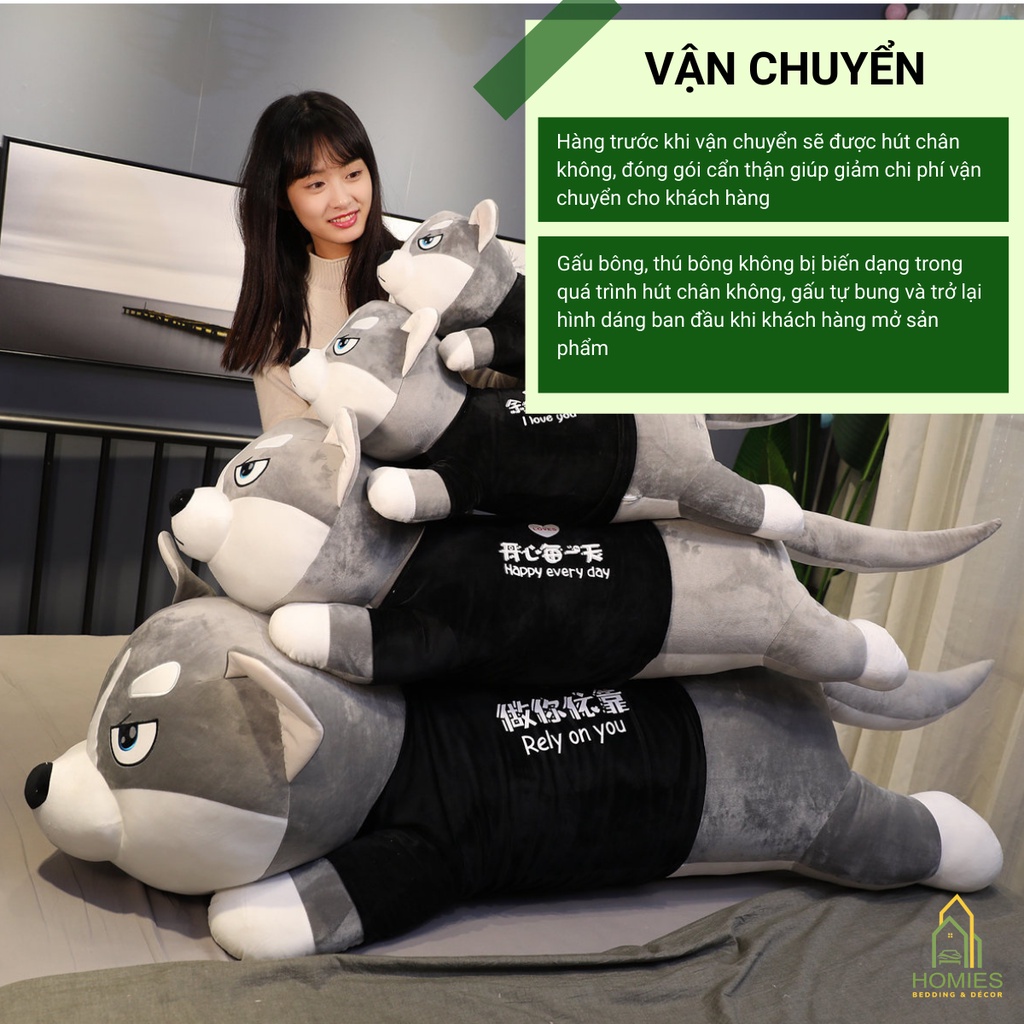 Gối Ôm Hình Thú Nhồi Bông HOMIES Mẫu Chó Husky Nhập Khẩu Nguyên Con - Bông Trắng Tinh Khiết Êm Ái Nhiều Kích Thước