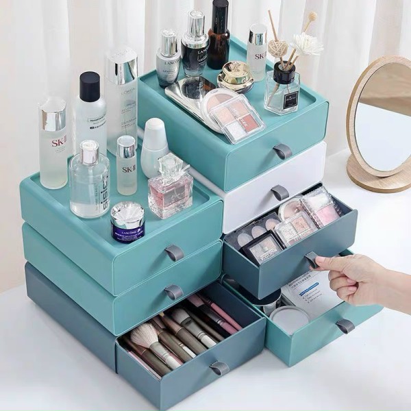 Hộp vuông để bàn kiểu ngăn kéo nhiều tầng Morandi, Tủ kệ mini  để bàn đựng đồ đa năng phiên bản Hàn Quốc