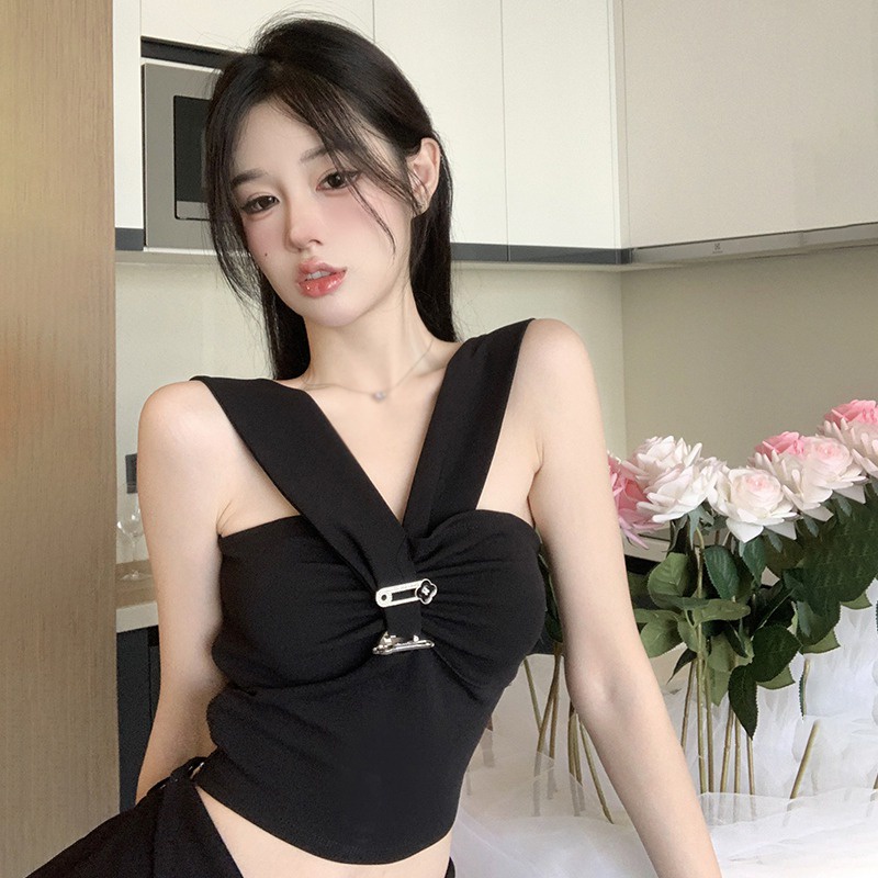 Áo Croptop Sát Nách Màu Trơn Cài Nút Thời Trang Hàn Quốc Cho Nữ