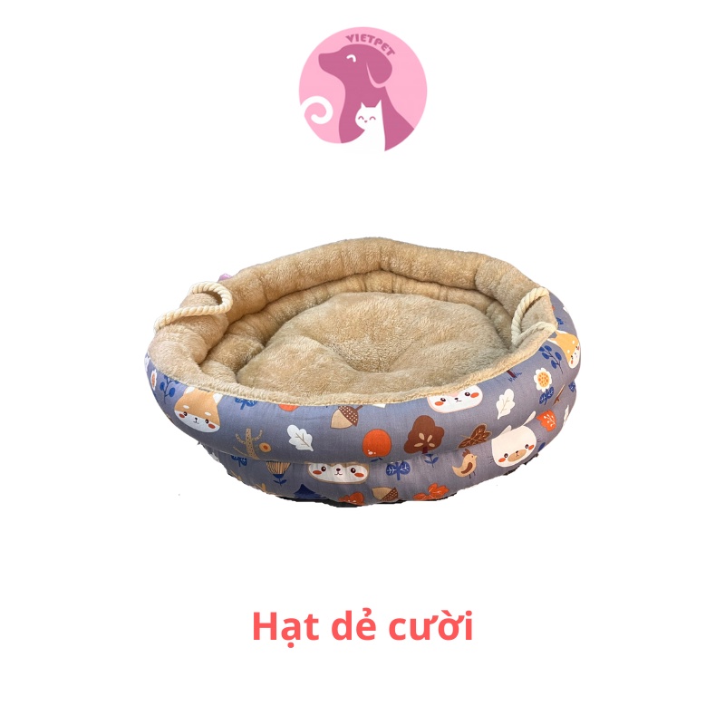 Đệm cho chó mèo 2 tầng lót lông cừu cao cấp - Nệm tròn cho thú cưng phù hợp với mọi thời tiết