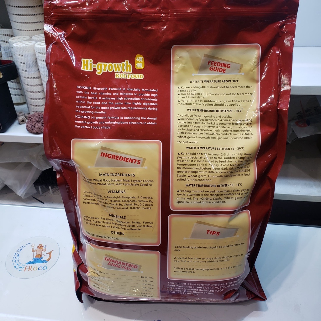 5Kg Thức ăn cá KoiKing Higrowth cao cấp siêu tăng trưởng, tăng màu, tăng cường miễn dịch cỡ M, cỡ L 40% đạm