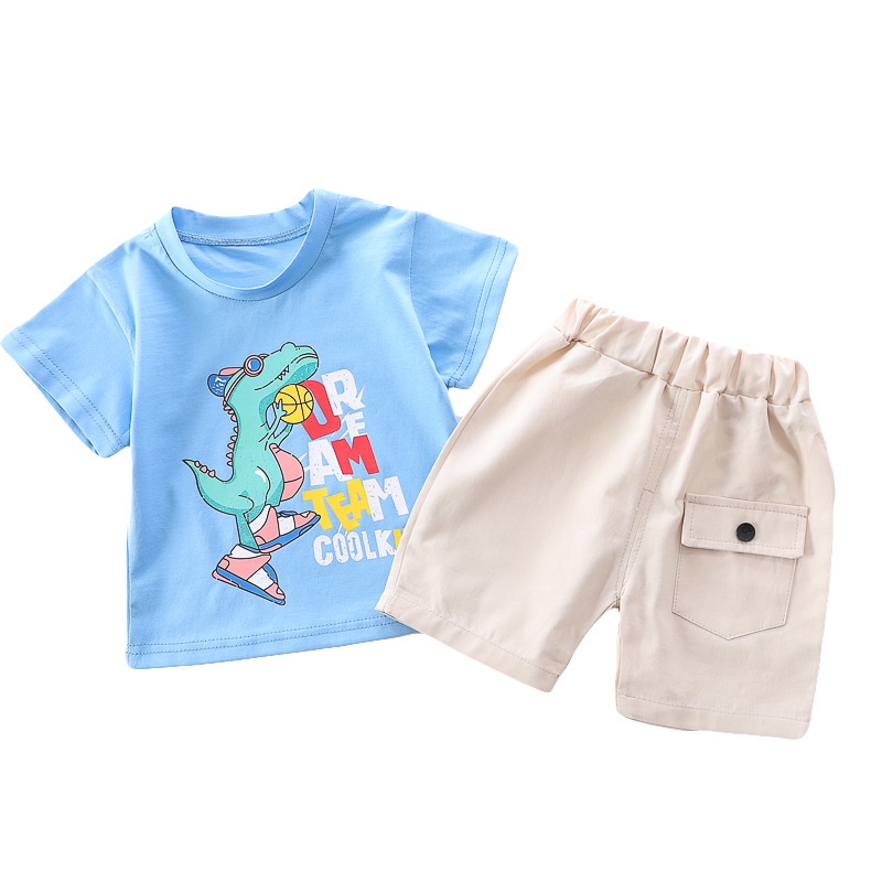 Boy phù hợp với bé quần áo cậu bé 0-4 tuổi mẫu boy phim hoạt hình khủng long T-shirt + quần short 2 mảnh bộ