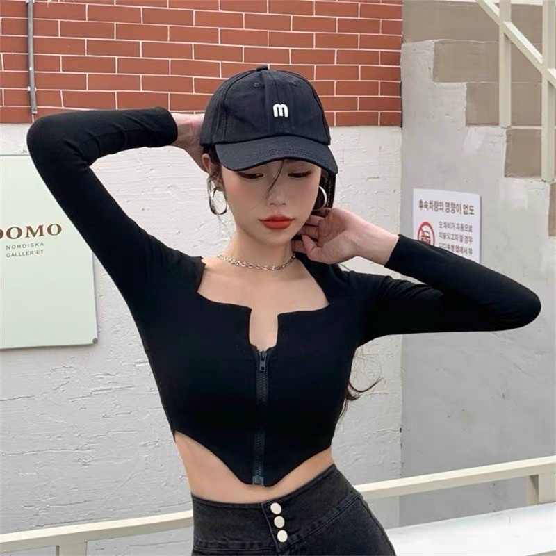 [HOT] ÁO THUN CROPTOP TAY PHỐI KHOÁ KÉO HỞ NGỰC TÀ NHỌN SEXY CÁ TÍNH, chizishop