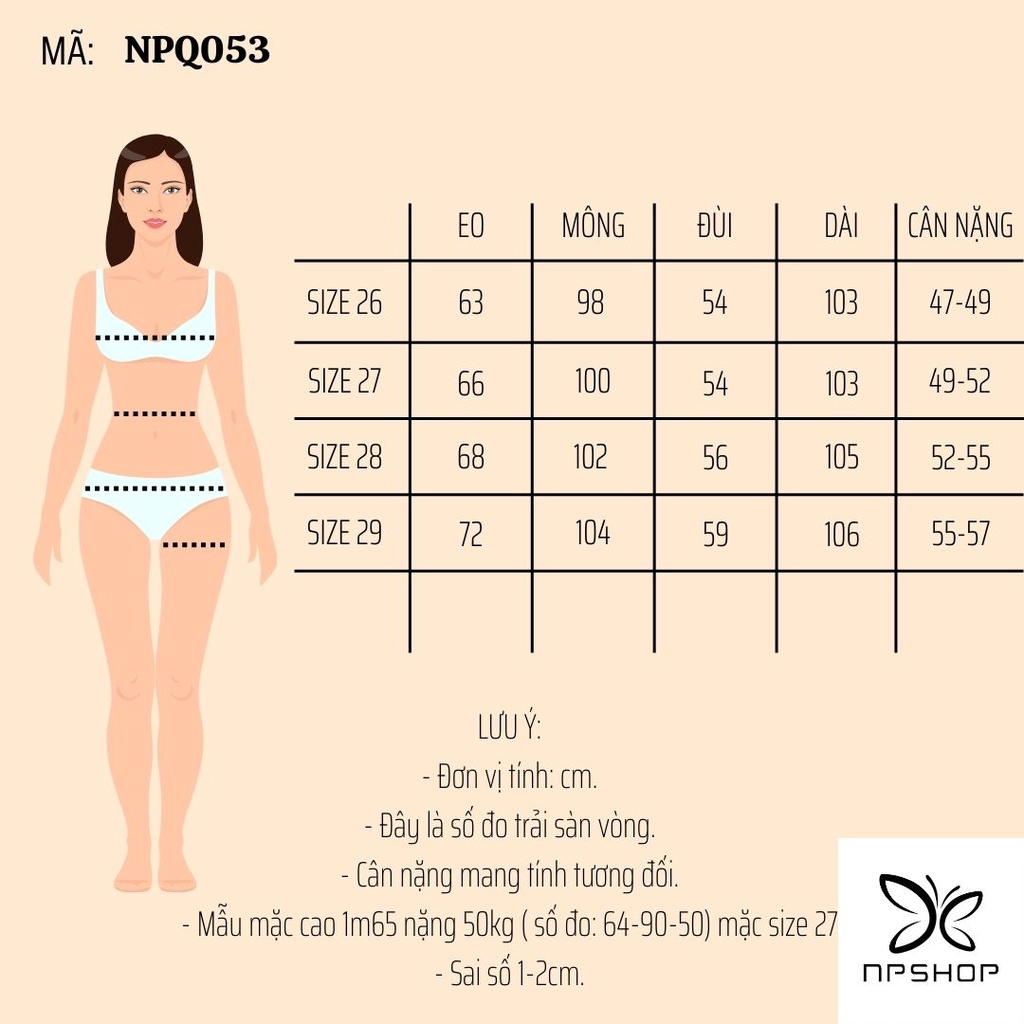 Quần jean nữ ống rộng dáng dài lưng cao kiểu 2 nút NPQ053