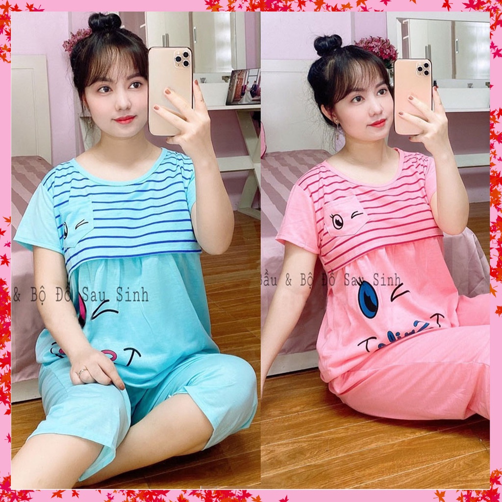Bộ bầu - bộ sau sinh - cho con bú - chất liệu cotton ( Bầu Mặt Cười )