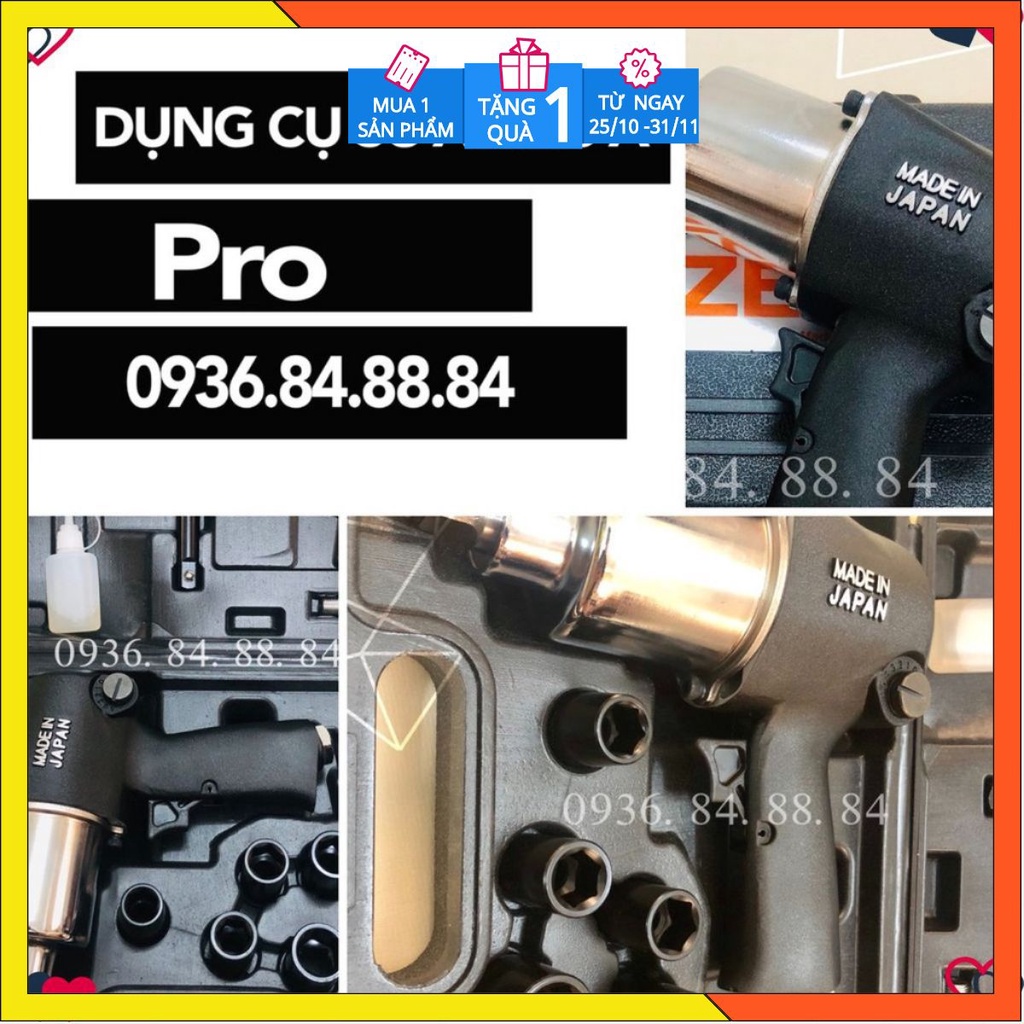 Súng bắn bulong 1/2'' Nizen đen kèm bộ khẩu xtools , dụng cụ mở ốc kèm khẩu