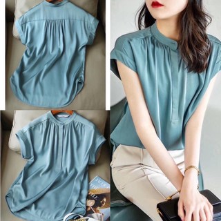 Sơ mi cổ tàu xanh mát