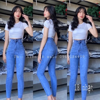 Set Jeans Dài Lưng Cao Co Giãn+ Croptop Rút Dây