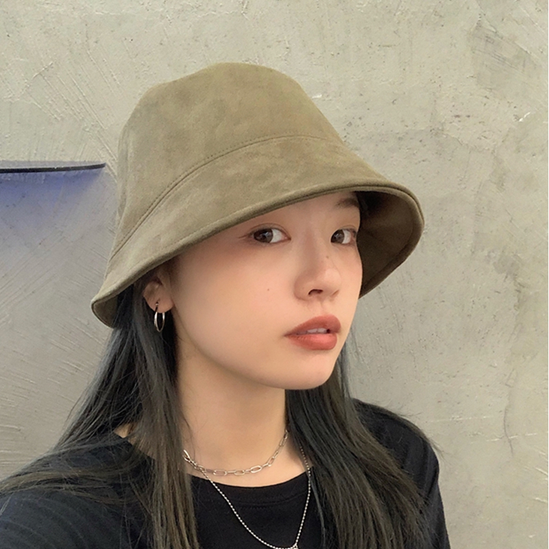 Mũ Bucket Da Lộn Màu Trơn Che Mặt Thời Trang Thu Đông Phong Cách Hàn Quốc Cho Nữ