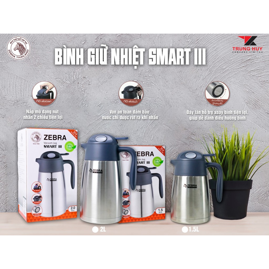 BÌNH GIỮ NHIỆT SMART III 1.5L - THIẾT KẾ THÔNG MINH ZEBRA-112948 nhập khẩu Thái Lan