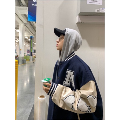 Áo khoác bomber họa tiết chữ A Varsity Jacket vải nỉ, áo bomber bóng chày nam nữ unisex form rộng