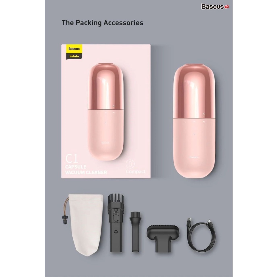 Máy hút bụi mini cầm tay Baseus C1 Capsule Vacuum Cleaner (45W, Pin sạc, 3800Pa ) HỒNG