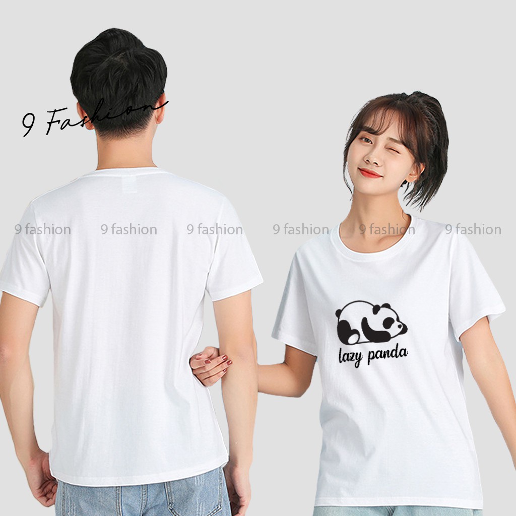 Áo thun unisex 9 Fashion T07 áo thun tay ngắn cổ lọ cotton vải mềm, không xù lông in hình LAZY PANDA