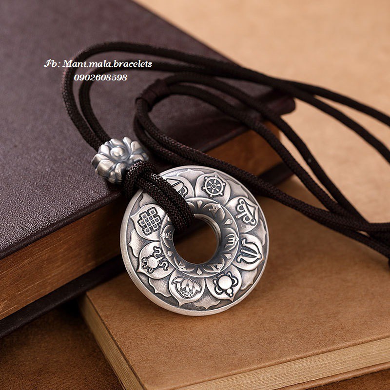 Mặt Dây Chuyền Bạc chạm Bát Bảo và Tâm Kinh