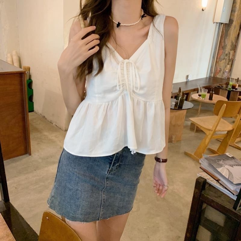 Áo Hai Dây Rút Dây Mùa Hè Phong Cách Cổ Điển Mẫu Mới Dành Cho Bạn Nữ 2021