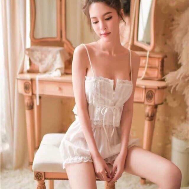 Bộ đồ ngủ, bộ mặc ở nhà 2 dây màu trắng, cực sang,cực xinh HA627