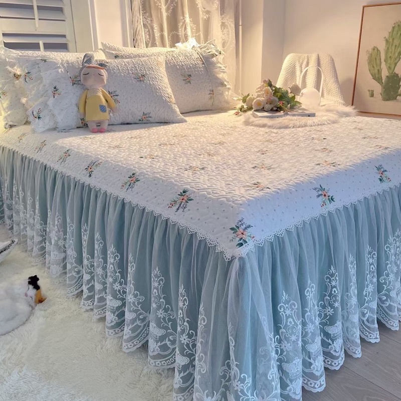 Bộ ga gối trần bông phủ rèm công chúa siêu xinh - ga gối dành cho tiểu thư chất cotton 100% kèm ảnh và video thật