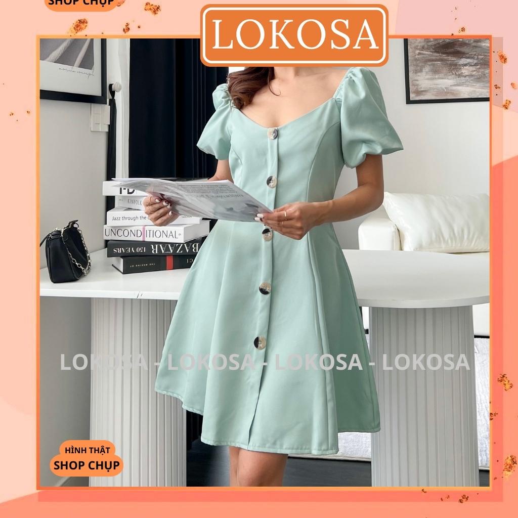 Đầm Công Sở LOKOSA Váy Dự tiệc đi chơi Thiết Kế Dáng Xòe Dài Hàn Quốc Đẹp Màu Đen Xanh Sang Trọng VD026