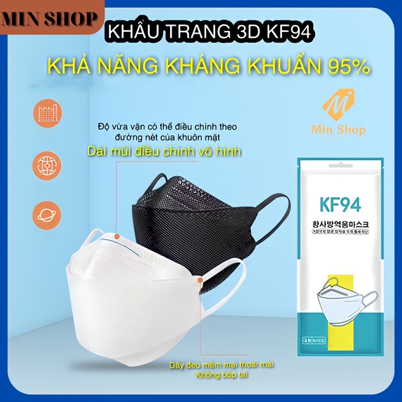 Khẩu Trang KF94 Kiểu Dáng 3D Ôm Sát Mặt⚡️𝗟𝗢𝗔̣𝗜 Đ𝗘̣𝗣⚡️  Nhập Khẩu Hàn Quốc 4 Lớp Kháng Khuẩn Chống Bụi Mịn, Chống Dịch