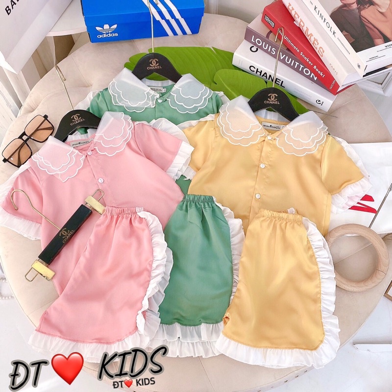 Bộ pijama lụa satin bé gái